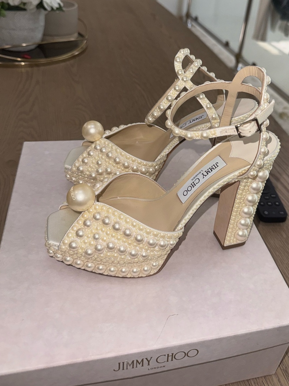 Jimmy Choo Sacaria Platform 120 Sandals with Pearl Embellishment - Picture 3 of 4
